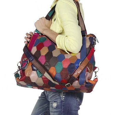 AmeriLeather Miya Leather Honeycomb Patchwork Convertible Shoulder Bag