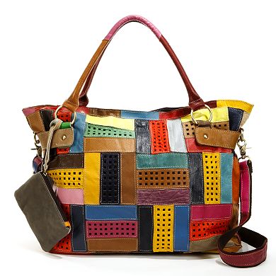 AmeriLeather Rainbow Mazy Leather Convertible Tote