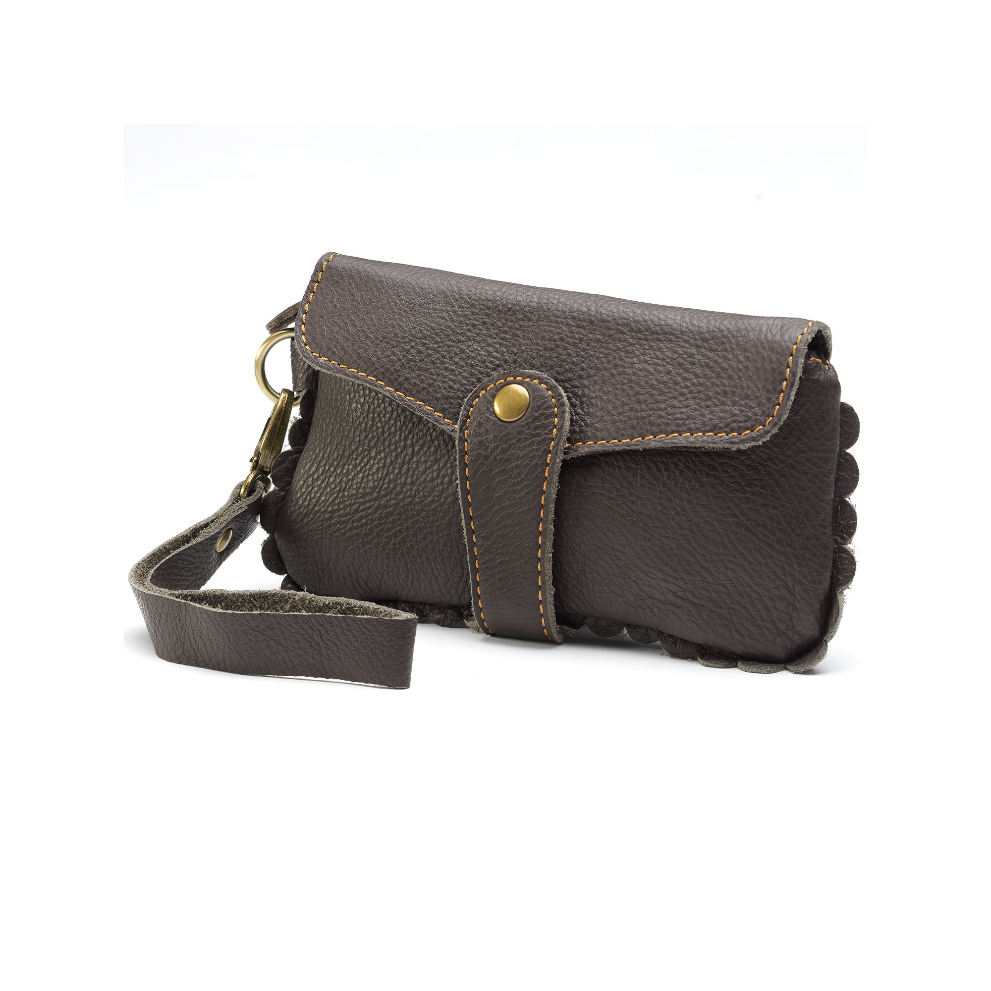 AmeriLeather Emi Scalloped Wristlet, Dark Brown