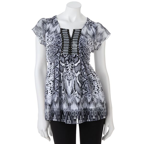 Petite Apt. 9® Printed Embellished Empire Top