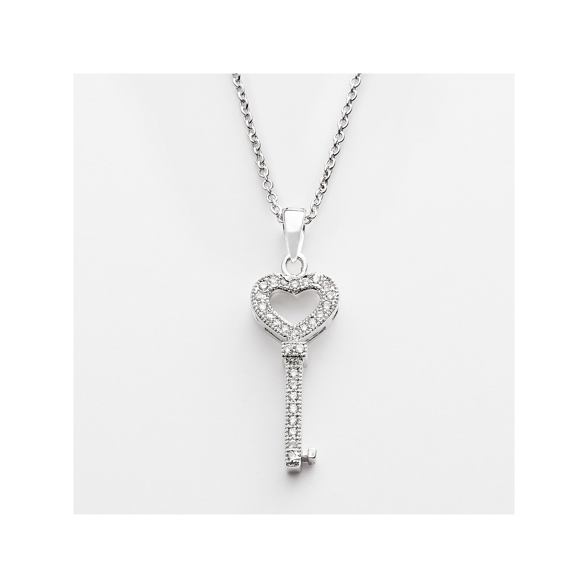 The Silver Lining Silver-Plated Cubic Zirconia Key Pendant, Womens, Size: