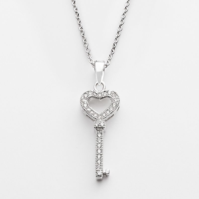 The Silver Lining Silver-Plated Cubic Zirconia Key Pendant, Womens, Size: