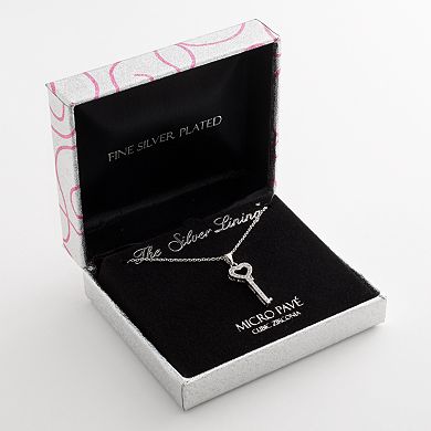 The Silver Lining Silver-Plated Cubic Zirconia Key Pendant