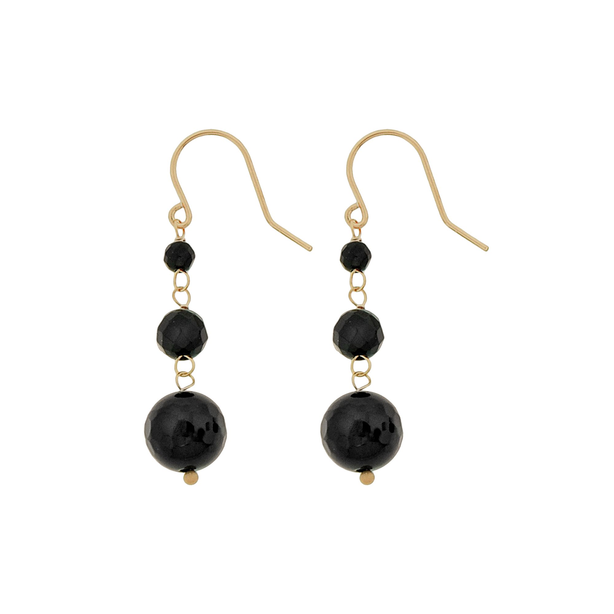 Gemminded 10k Gold Black Onyx Bead Linear Drop Earrings, Womens
