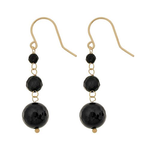 10k Gold Black Onyx Bead Linear Drop Earrings