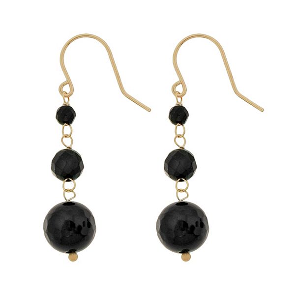 Gemminded 10k Gold Black Onyx Bead Linear Drop Earrings