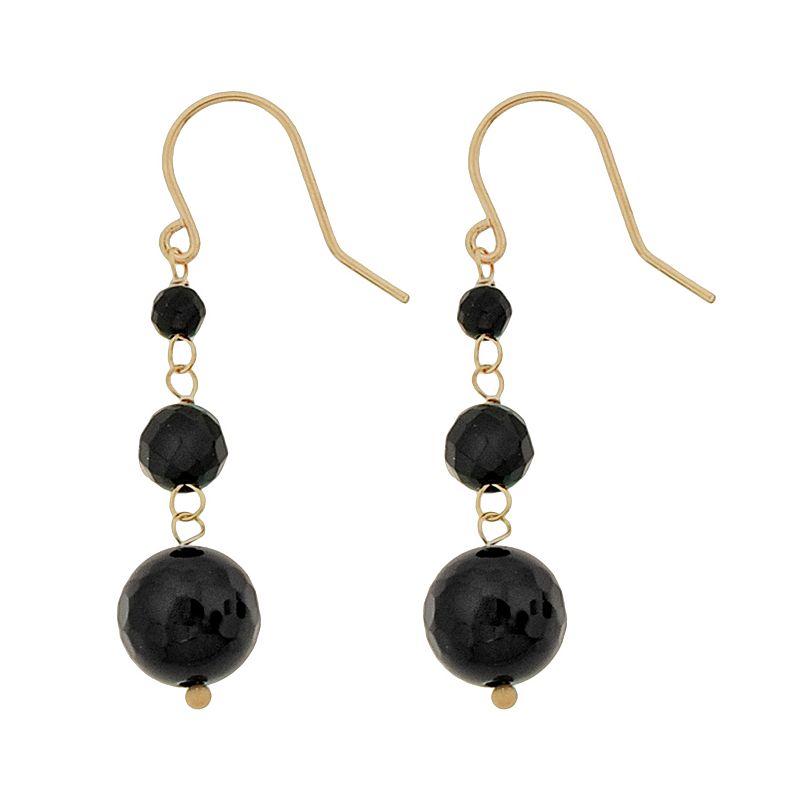 Gemminded 10k Gold Black Onyx Bead Linear Drop Earrings, Womens