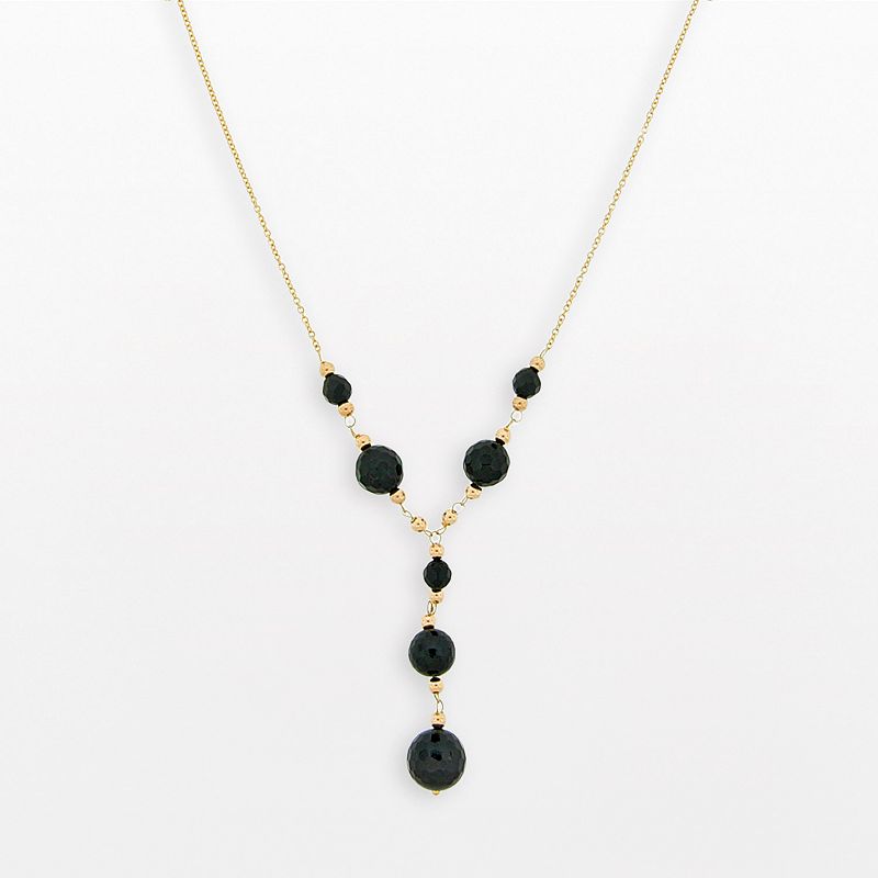 Gemminded 10k Gold Black Onyx Bead Y Necklace, Womens, Size: 18