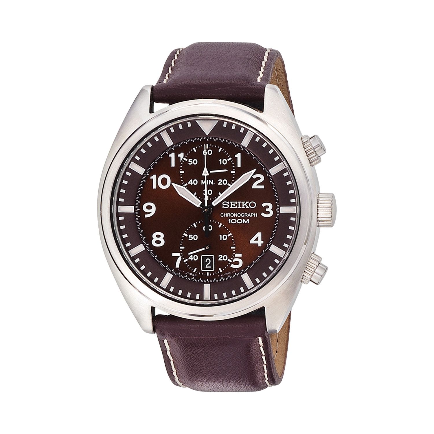 seiko chronograph leather strap watch