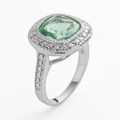 Silver Plate Seafoam Green Glass Frame Ring