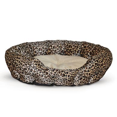 K and H Pet Nuzzle Nest Leopard Self-Warming Round Pet Bed - 19''