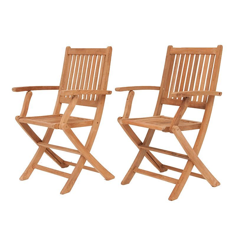 Amazonia Teak Yogya 2-pc. Outdoor Folding Arm Chair Set, Brown