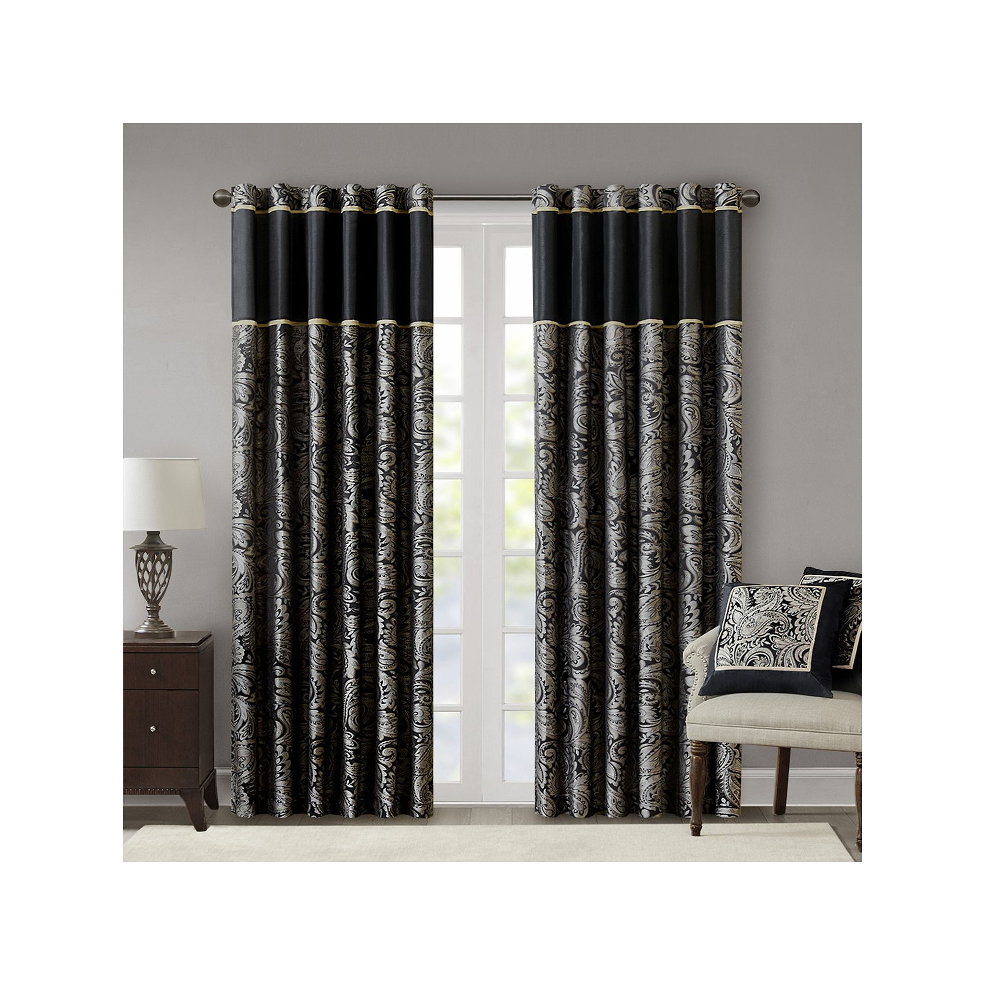Madison Park 2-Pack Whitman Light Filtering Faux Silk Jacquard Rod Pocket W