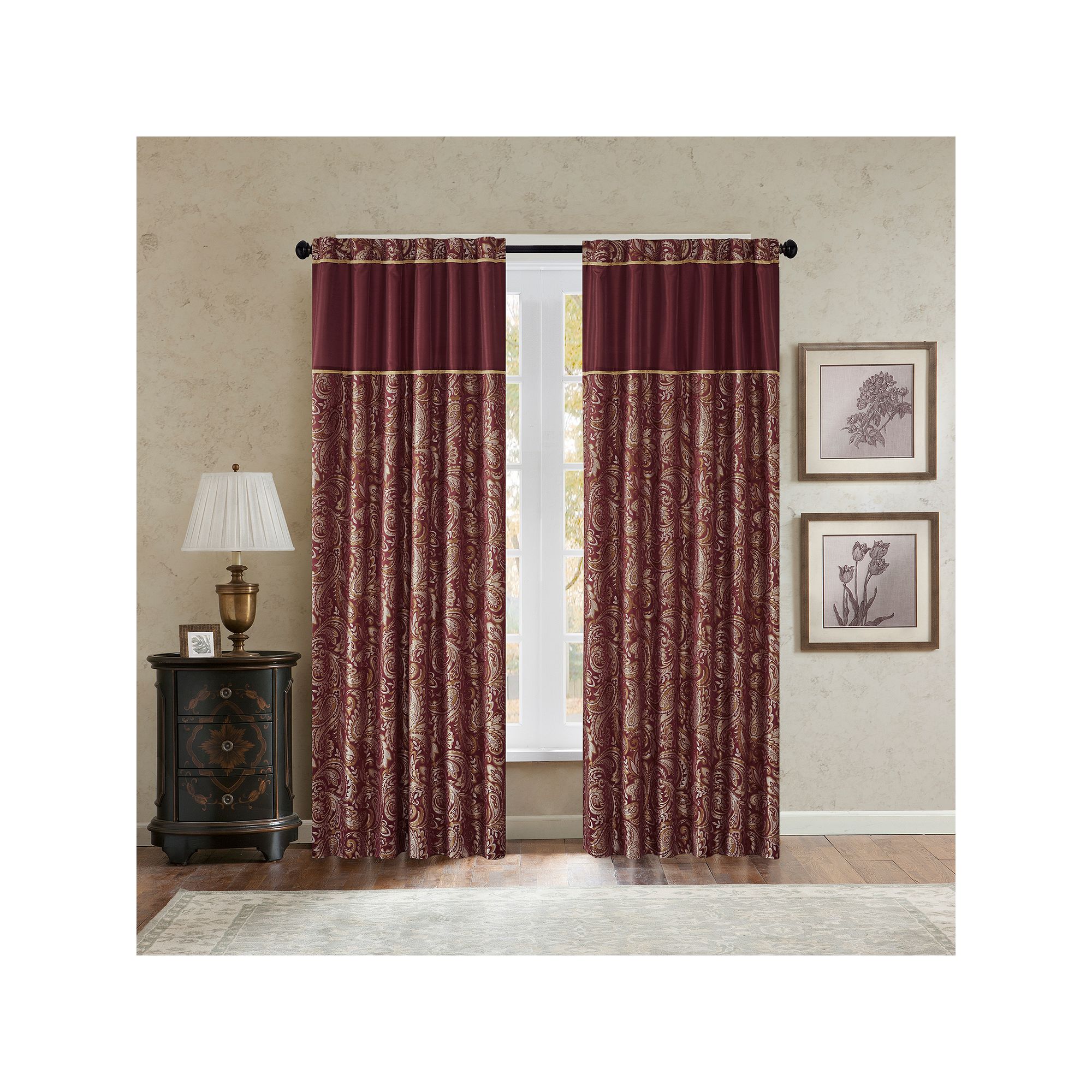 Madison Park 2-Pack Whitman Light Filtering Faux Silk Jacquard Rod Pocket W