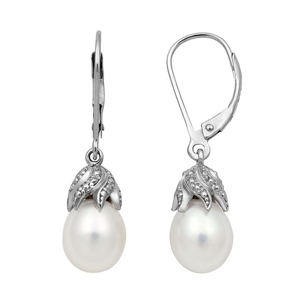 Sterling Silver Freshwater Cultured Pearl and Diamond Accent Drop Earrings