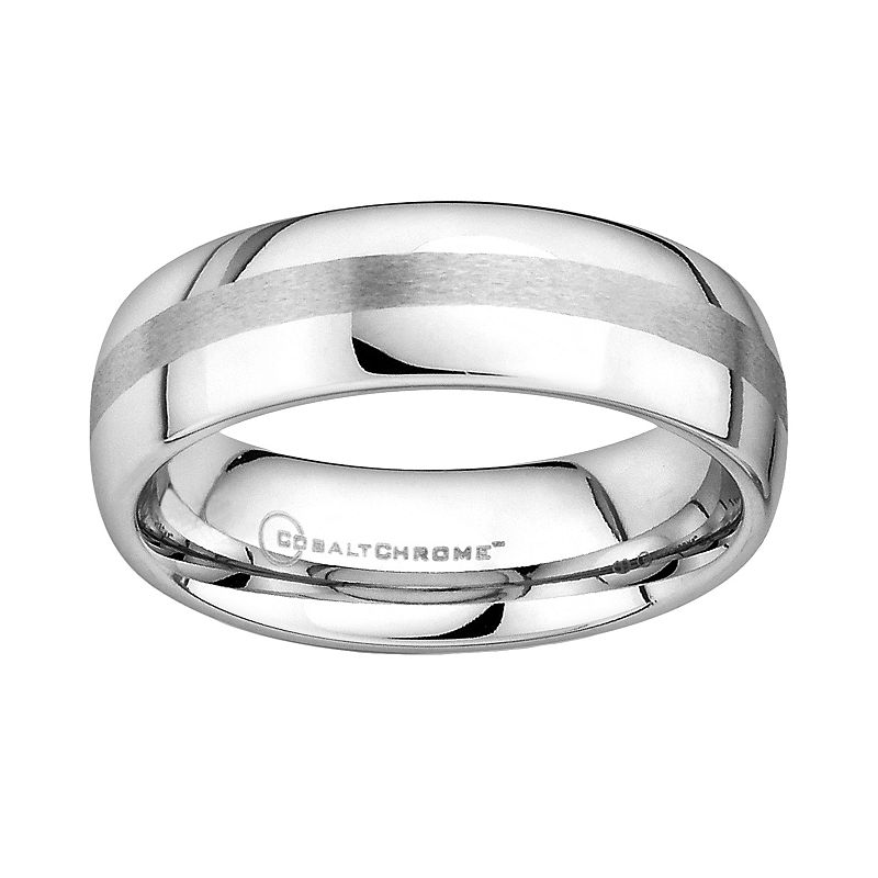 Cobalt Chrome Brushed Stripe Wedding Band - Men, Mens, Size: 9, Grey