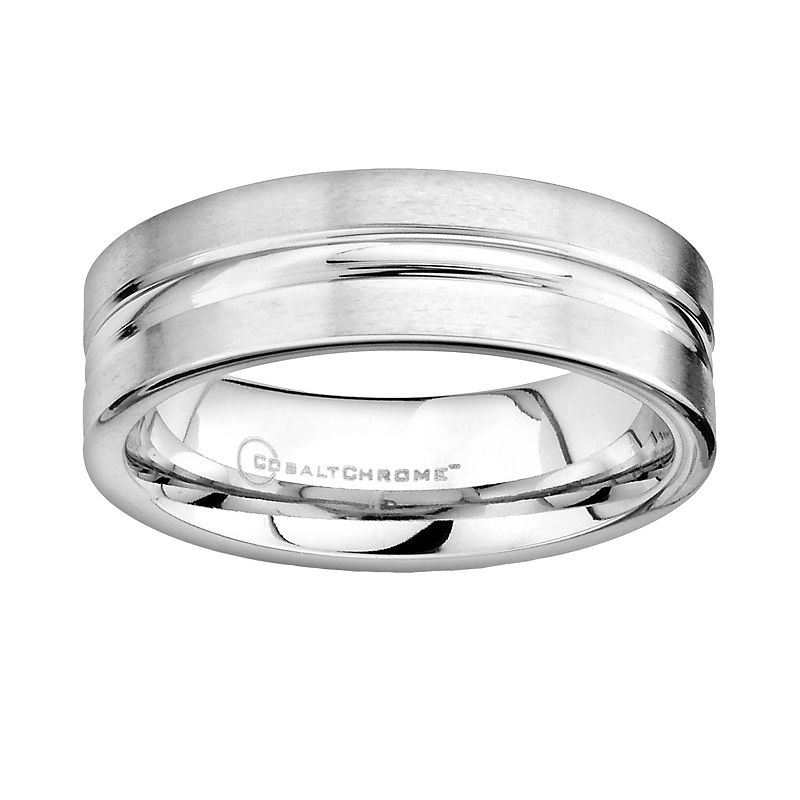 Cobalt Chrome Center Groove Wedding Band - Men, Mens, Size: 8.50, Grey