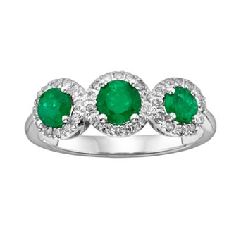 The Regal Collection 14k White Gold Genuine Emerald & 1/5 ct T.W. IGL Certified Diamond 3-Stone Frame Ring