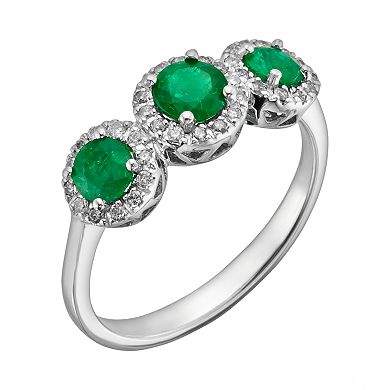 The Regal Collection 14k White Gold Genuine Emerald and 1/5-ct. T.W. IGL Certified Diamond 3-Stone Frame Ring