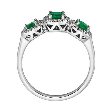 The Regal Collection 14k White Gold Genuine Emerald and 1/5-ct. T.W. IGL Certified Diamond 3-Stone Frame Ring