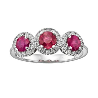 The Regal Collection 14k White Gold Genuine Ruby & 1/5 ct T.W. IGL Certified Diamond 3-Stone Frame Ring