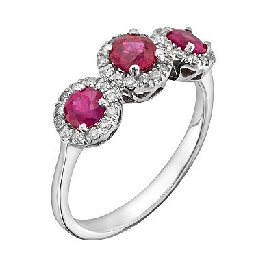 The Regal Collection 14k White Gold Genuine Ruby and 1/5-ct. T.W. IGL Certified Diamond 3-Stone Frame Ring