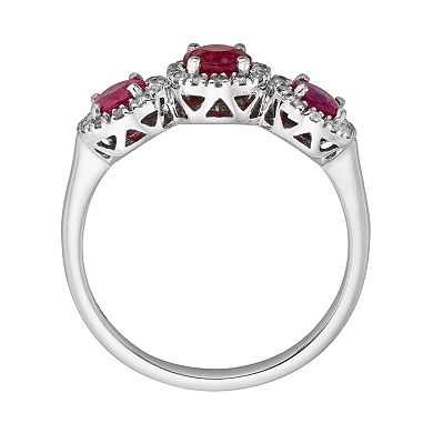 The Regal Collection 14k White Gold Genuine Ruby and 1/5-ct. T.W. IGL Certified Diamond 3-Stone Frame Ring