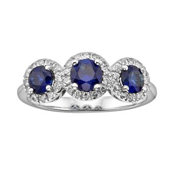 The Regal Collection 14k White Gold Genuine Sapphire and 1/5 ct T.W. IGL Certified Diamond 3-Stone Frame Ring