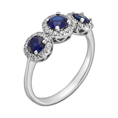 The Regal Collection 14k White Gold Genuine Sapphire and 1/5-ct. T.W. IGL Certified Diamond 3-Stone Frame Ring