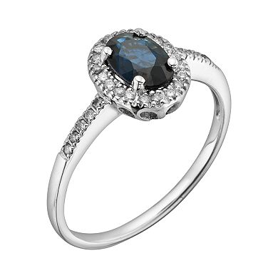 The Regal Collection 14k White Gold Genuine Sapphire and 1/6-ct. T.W. IGL Certified Diamond Frame Ring