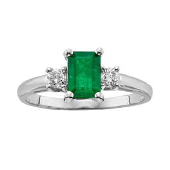 The Regal Collection 14k White Gold Genuine Emerald & 1/5 ct T.W. IGL Certified Diamond 3-Stone Ring