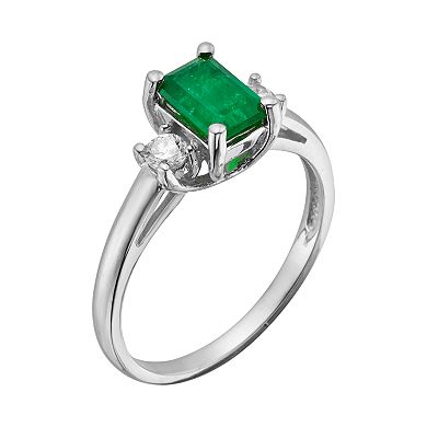 The Regal Collection 14k White Gold Genuine Emerald and 1/5-ct. T.W. IGL Certified Diamond 3-Stone Ring