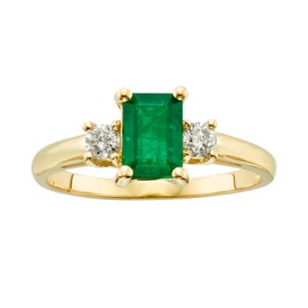 The Regal Collection 14k Gold Genuine Emerald & 1/5 ct T.W. IGL Certified Diamond 3-Stone Ring