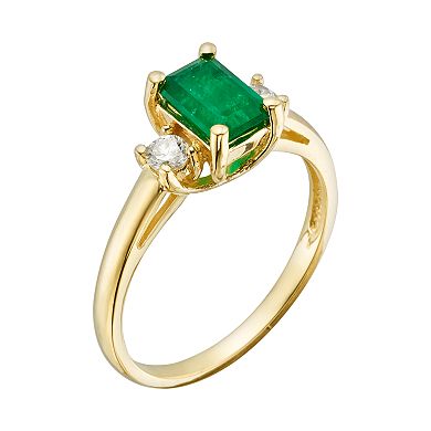 The Regal Collection 14k Gold Genuine Emerald and 1/5-ct. T.W. IGL Certified Diamond 3-Stone Ring