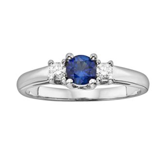 The Regal Collection 14k White Gold Genuine Sapphire & 1/6 ct T.W. IGL Certified Diamond 3-Stone Ring