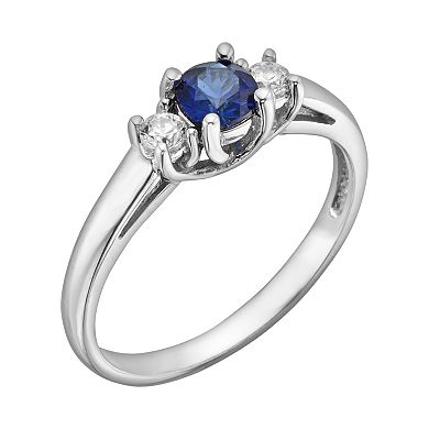 The Regal Collection 14k White Gold Genuine Sapphire and 1/6-ct. T.W. IGL Certified Diamond 3-Stone Ring