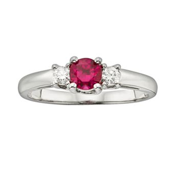 The Regal Collection 14k White Gold Genuine Ruby & 1/6 ct T.W. IGL Certified Diamond 3-Stone Ring