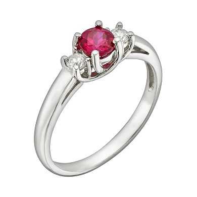 The Regal Collection 14k White Gold Genuine Ruby and 1/6-ct. T.W. IGL Certified Diamond 3-Stone Ring