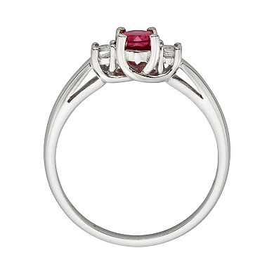 The Regal Collection 14k White Gold Genuine Ruby and 1/6-ct. T.W. IGL Certified Diamond 3-Stone Ring