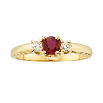 The Regal Collection 14k Gold Genuine Ruby & 1/6 ct T.W. IGL Certified Diamond 3-Stone Ring