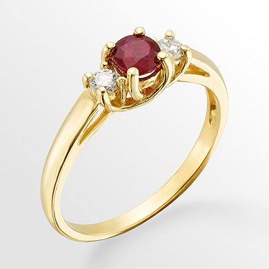 The Regal Collection 14k Gold Genuine Ruby and 1/6-ct. T.W. IGL Certified Diamond 3-Stone Ring