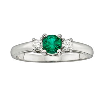 The Regal Collection 14k White Gold Genuine Emerald & 1/6 ct T.W. IGL Certified Diamond 3-Stone Ring