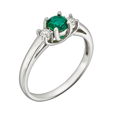 The Regal Collection 14k White Gold Genuine Emerald and 1/6-ct. T.W. IGL Certified Diamond 3-Stone Ring