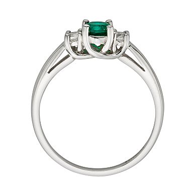 The Regal Collection 14k White Gold Genuine Emerald and 1/6-ct. T.W. IGL Certified Diamond 3-Stone Ring