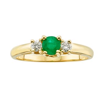 The Regal Collection 14k Gold Genuine Emerald & 1/6 ct T.W. IGL Certified Diamond 3-Stone Ring