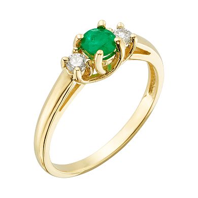 The Regal Collection 14k Gold Genuine Emerald and 1/6-ct. T.W. IGL Certified Diamond 3-Stone Ring