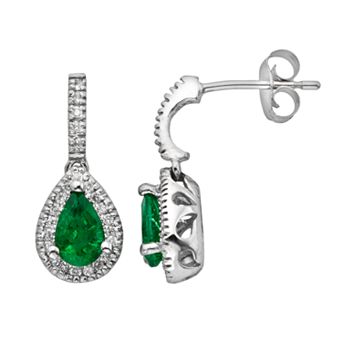 The Regal Collection 14k White Gold Genuine Emerald & 1/5 ct T.W. IGL Certified Diamond Teardrop Earrings
