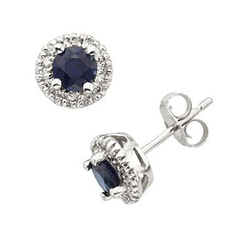 The Regal Collection 14k White Gold Genuine Sapphire and 1/6 ct T.W. IGL Certified Diamond Frame Stud Earrings