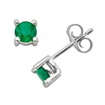 The Regal Collection 14k White Gold Genuine Emerald Stud Earrings