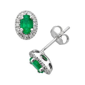 The Regal Collection 14k White Gold Genuine Emerald & 1/6 ct T.W. IGL Certified Diamond Frame Stud Earrings